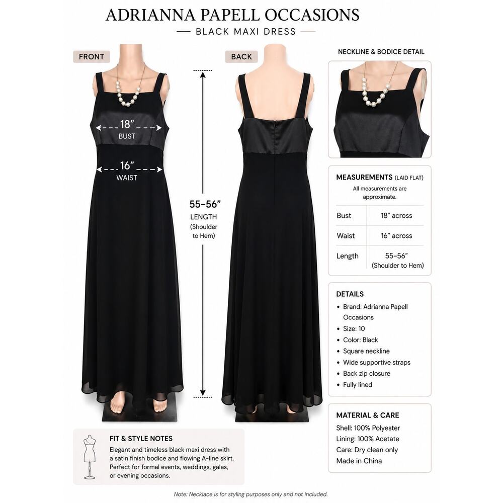 Adrianna Papell Occasions Black Maxi Dress – Elegant Formal Evening Gown Size 10 - Picture 7 of 7